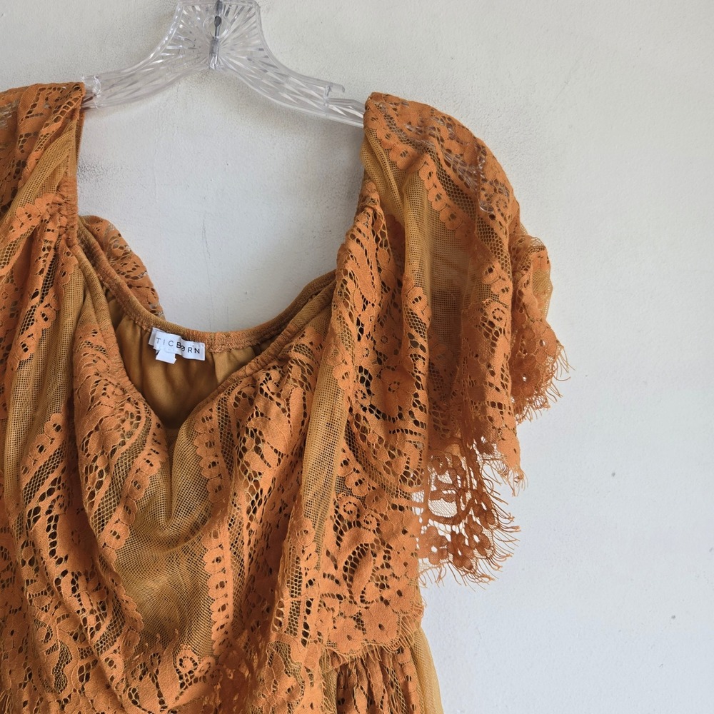 Baltic Born XL Maxi Dress Women Gold Excellent Lace Overlay Flutter Sleeve Boho - Picture 2 of 9